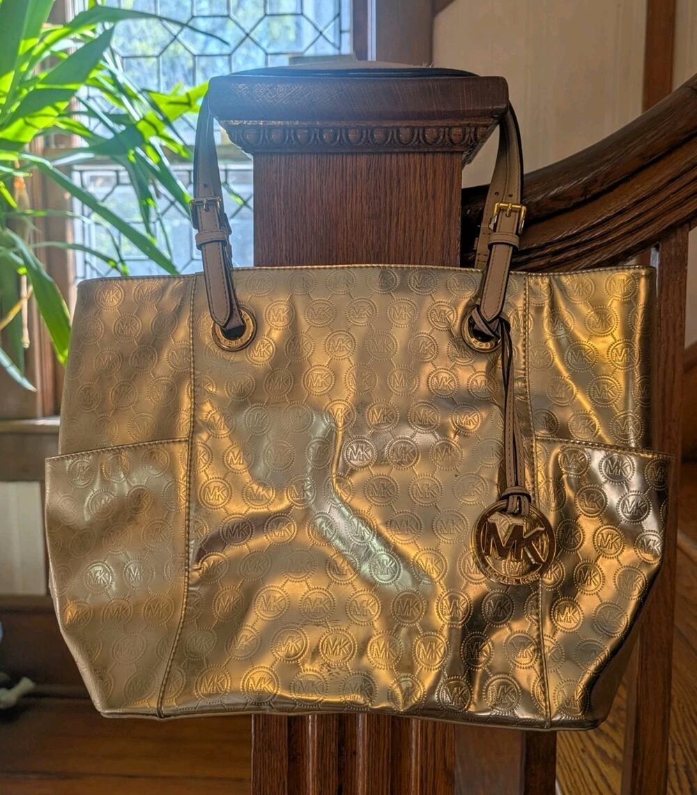 Michael Kors Jet Set East West LargeTote, Gold Metallic, Natural Leather Trim